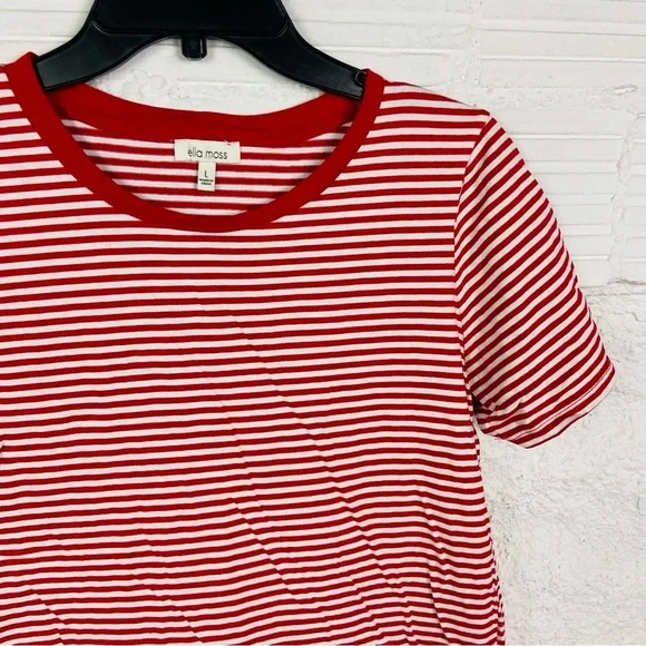 Ella Moss Red and White Striped  cotton short sleeve Tee size large - Picture 8 of 12